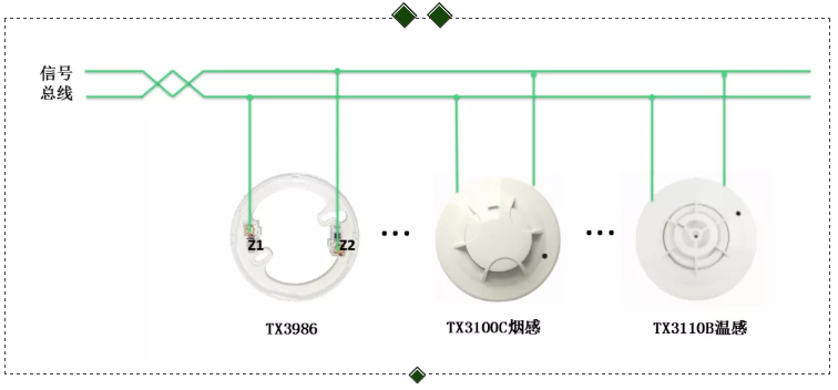 TX3100C點型光電感煙火災探測器、TX3110B點型光電感溫火災探測器接線圖